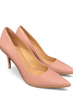 Coach Blush Pink Pointed-Toe Mid-Heel Pumps with Gold Trim